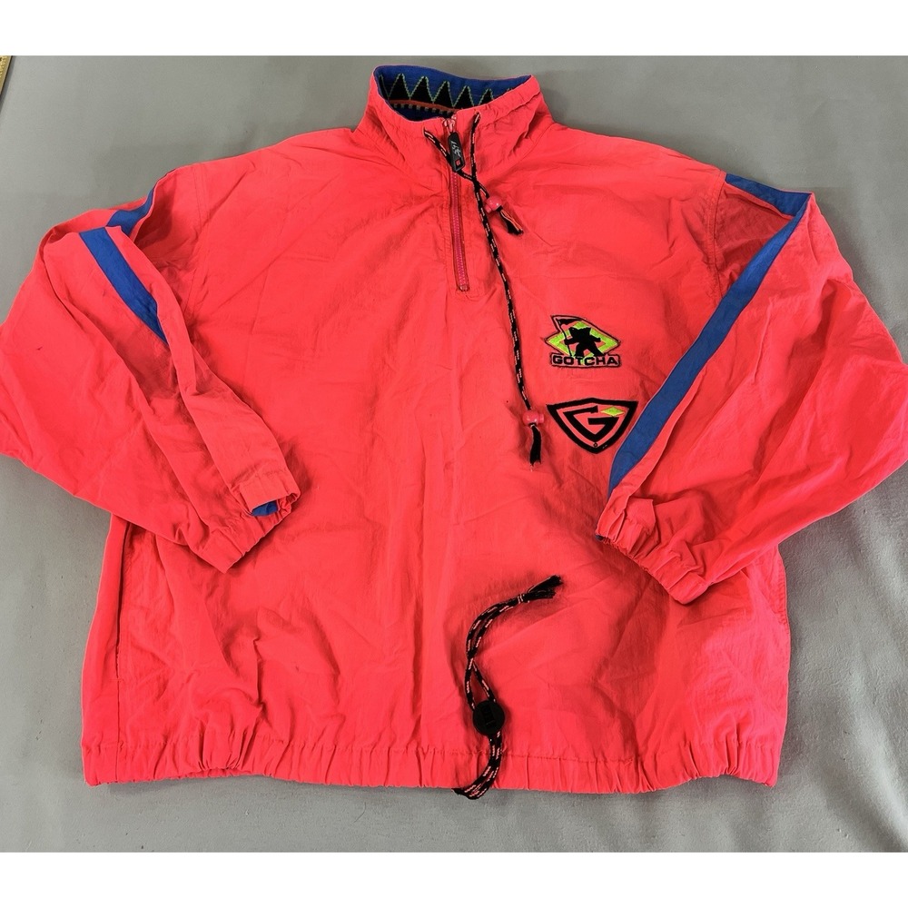 Gotcha Vintage Pull Over Long Sleeve Qrtr Zip Men's Windbreaker Sz Medium Y2K